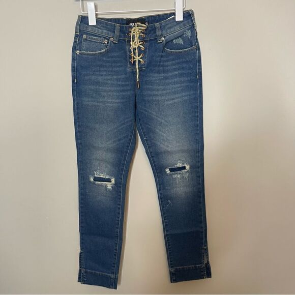 SER.O.YA MID RISE SLIM LACE UP LUCA JEANS DENIM NEW - Picture 7 of 10